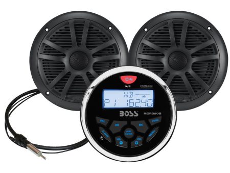 Boss Audio - MCKGB350B.6 Combo - Marine Gauge Radio with Antenna & 2 6.5  Speakers - Black - MCKGB350B.6 Discount